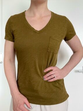 Madewell Whisper Cotton V-neck Pocket Tee Olive Green Short Sleeve Deep Woodland